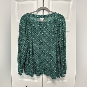 J. Jill Green and White Patterned Blouse